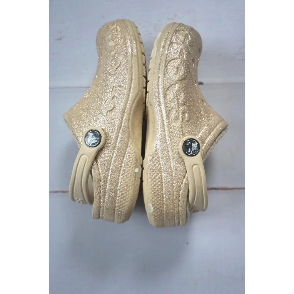 Crocs Girls Classic Gold Glitter Lined Rubber Clogs, Size 13C - Picture 6 of 10